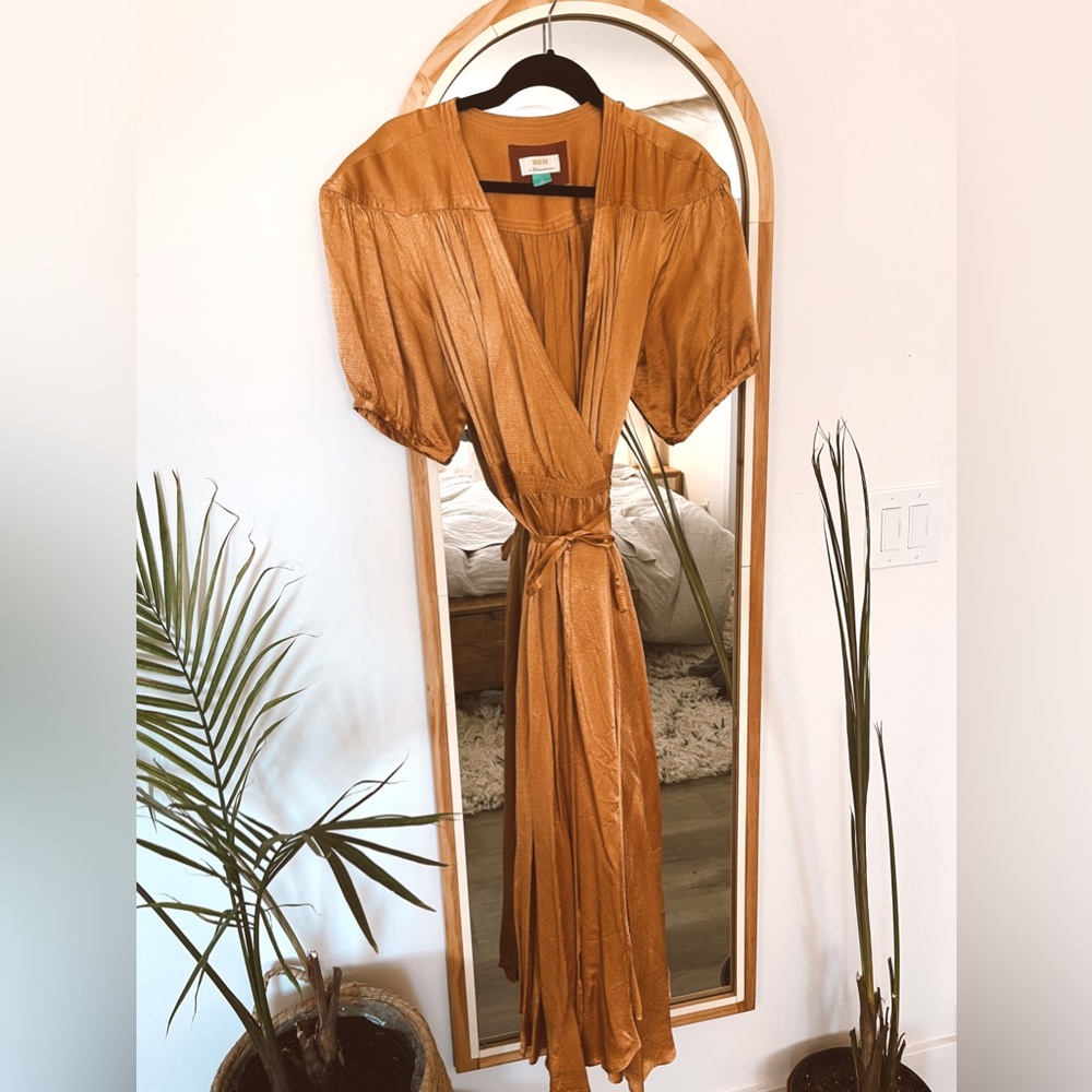 Anthropologie Silky Burnt Orange Wrap Dress (Plus Size)
